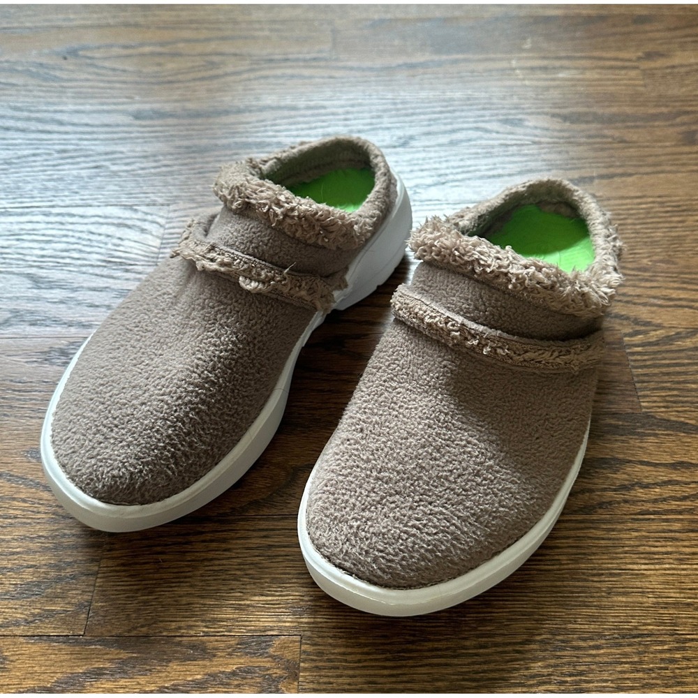 Oofos OOmg Mule Women 8.5 Brown Sherpa Fleece Recovery Clog Comfort Slip On Shoe